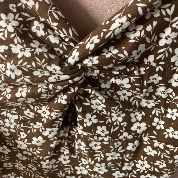Misty Rose Brown & Cream Floral Print A-Line Mini Dress Size L GUC - Picture 5 of 12